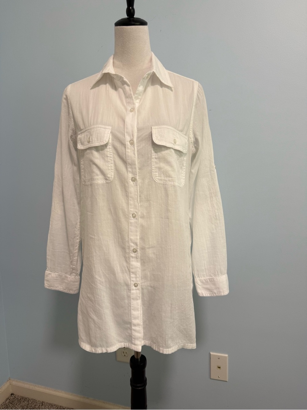 Lauren Ralph Lauren Women’s Long Sleeve White Cotton Shirt Blouse Size S‎